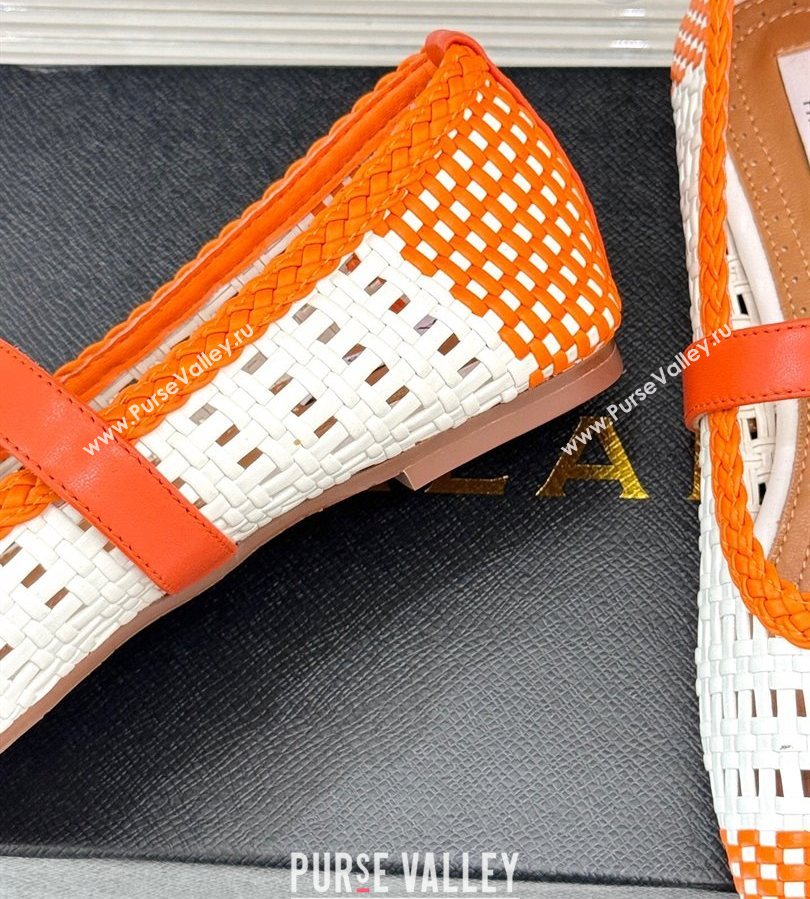 Alaia Ballet Flats in Woven Leather White/Orange 2025 AL070902 (syt-250709027)