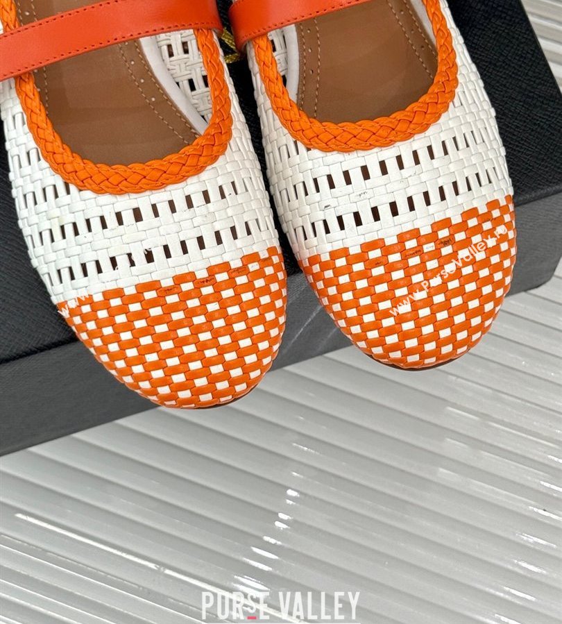 Alaia Ballet Flats in Woven Leather White/Orange 2025 AL070902 (syt-250709027)