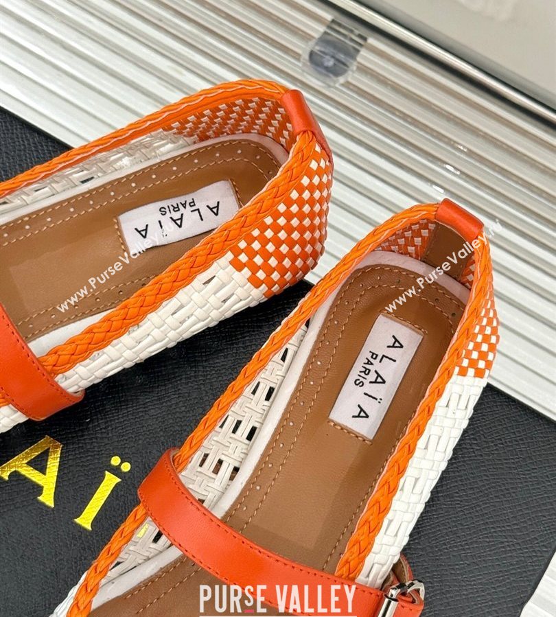 Alaia Ballet Flats in Woven Leather White/Orange 2025 AL070902 (syt-250709027)