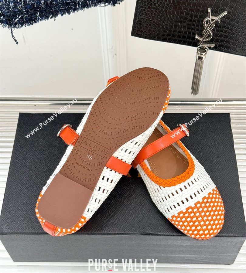 Alaia Ballet Flats in Woven Leather White/Orange 2025 AL070902 (syt-250709027)