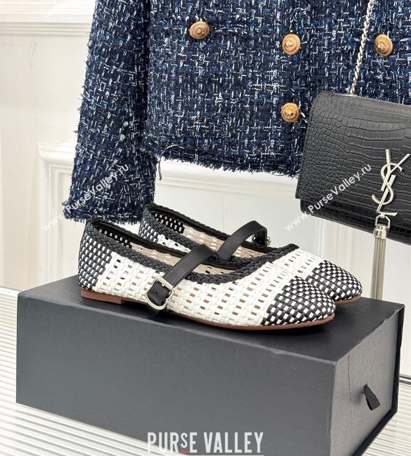 Alaia Ballet Flats in Woven Leather White/Black 2025 AL070902 (syt-250709028)