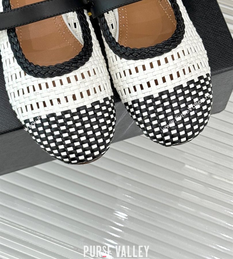 Alaia Ballet Flats in Woven Leather White/Black 2025 AL070902 (syt-250709028)