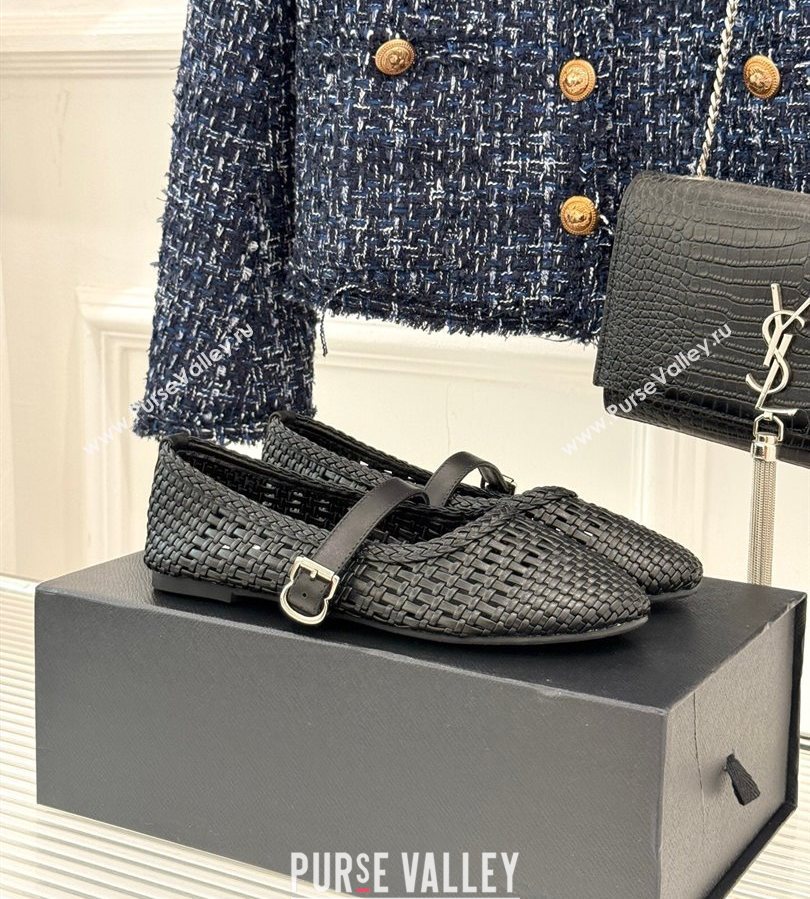 Alaia Ballet Flats in Woven Leather Black2 2025 AL070902 (syt-250709029)