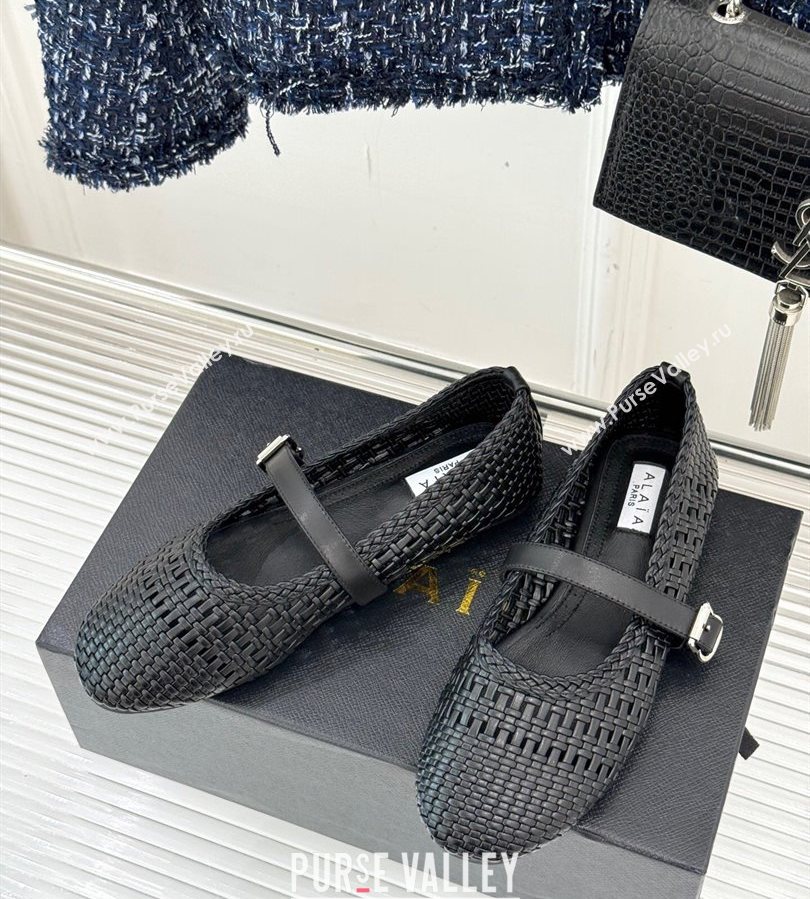 Alaia Ballet Flats in Woven Leather Black2 2025 AL070902 (syt-250709029)