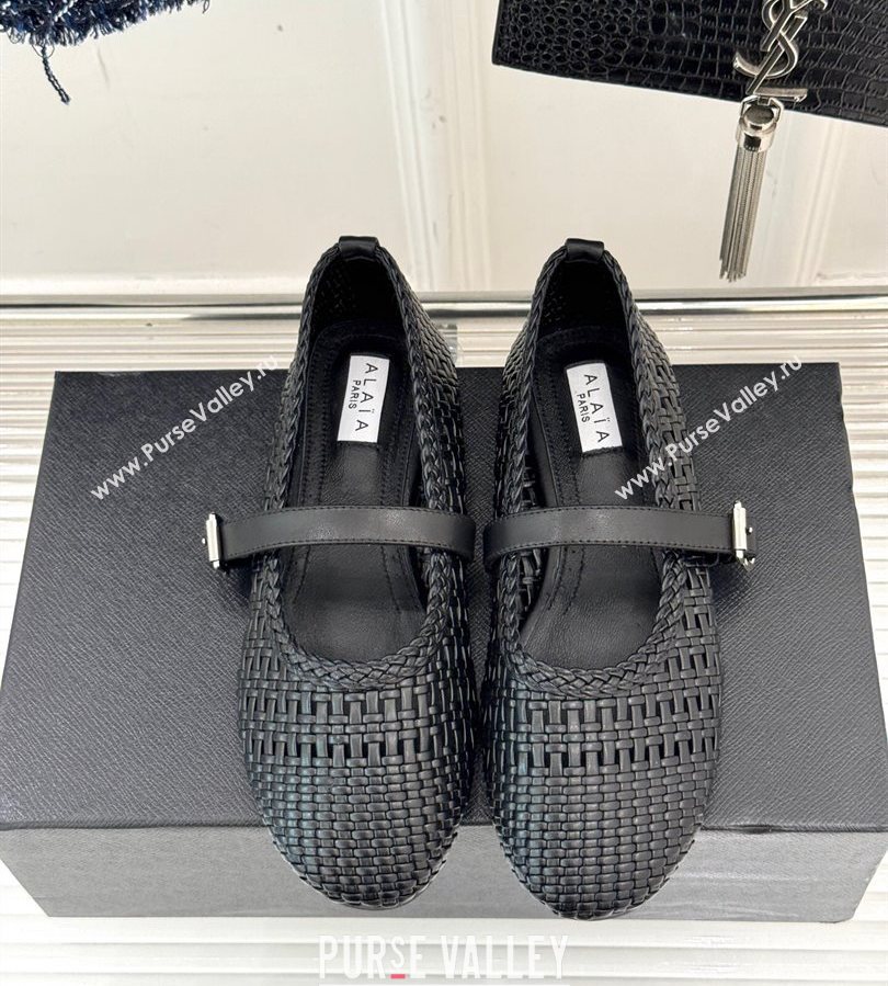 Alaia Ballet Flats in Woven Leather Black2 2025 AL070902 (syt-250709029)