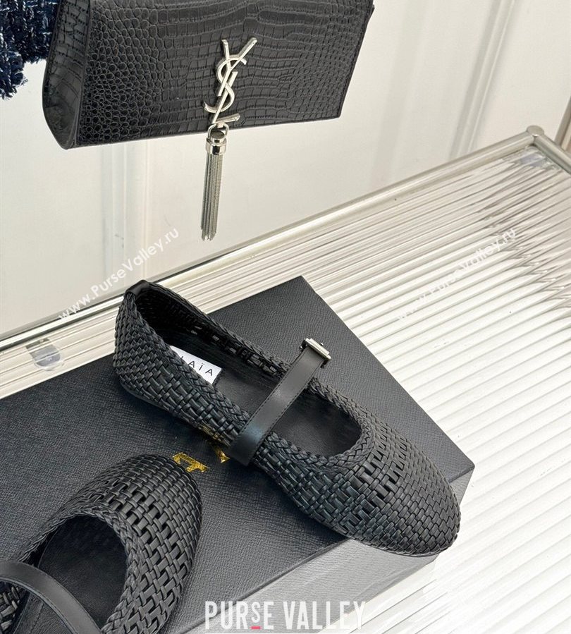 Alaia Ballet Flats in Woven Leather Black2 2025 AL070902 (syt-250709029)