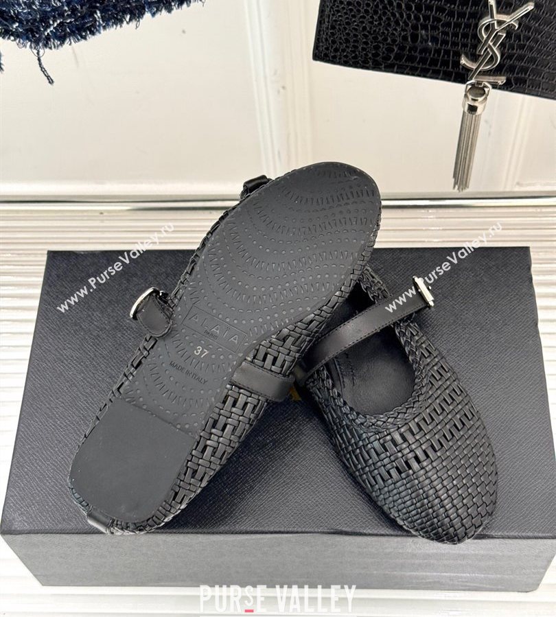 Alaia Ballet Flats in Woven Leather Black2 2025 AL070902 (syt-250709029)