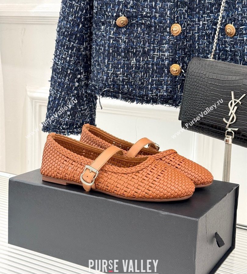 Alaia Ballet Flats in Woven Leather Tan Brown 2025 AL070902 (syt-250709030)