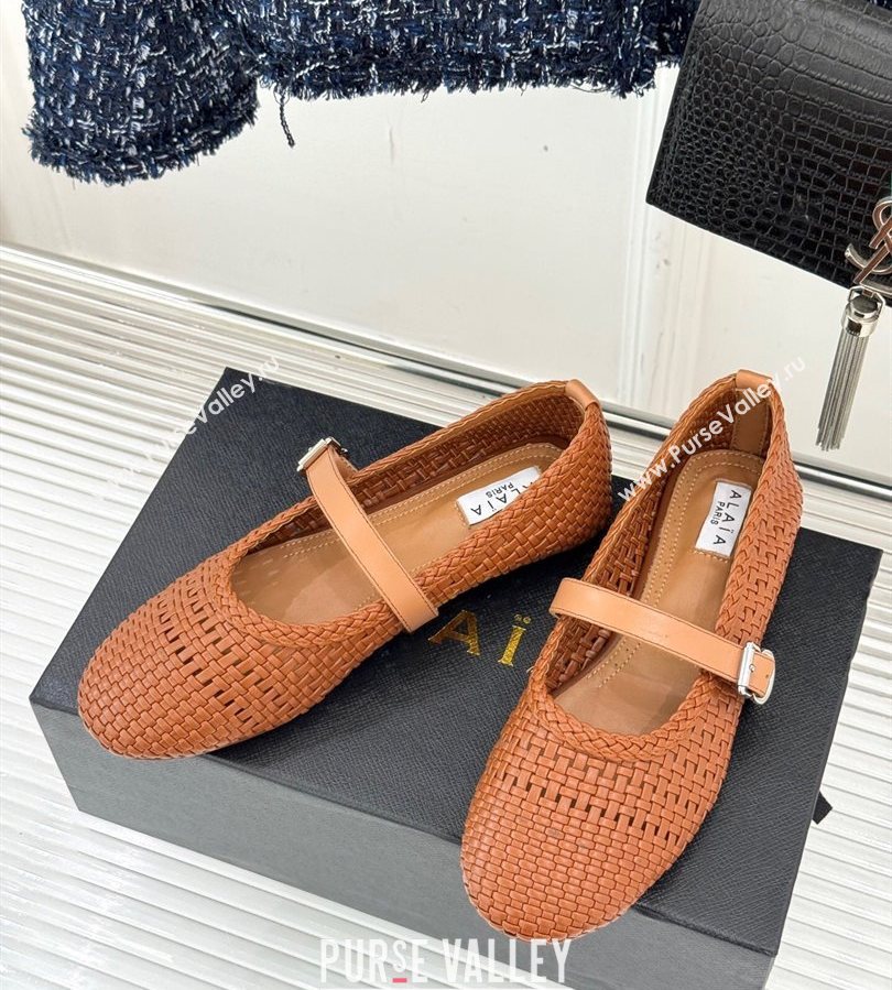 Alaia Ballet Flats in Woven Leather Tan Brown 2025 AL070902 (syt-250709030)