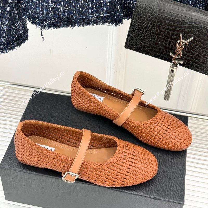 Alaia Ballet Flats in Woven Leather Tan Brown 2025 AL070902 (syt-250709030)