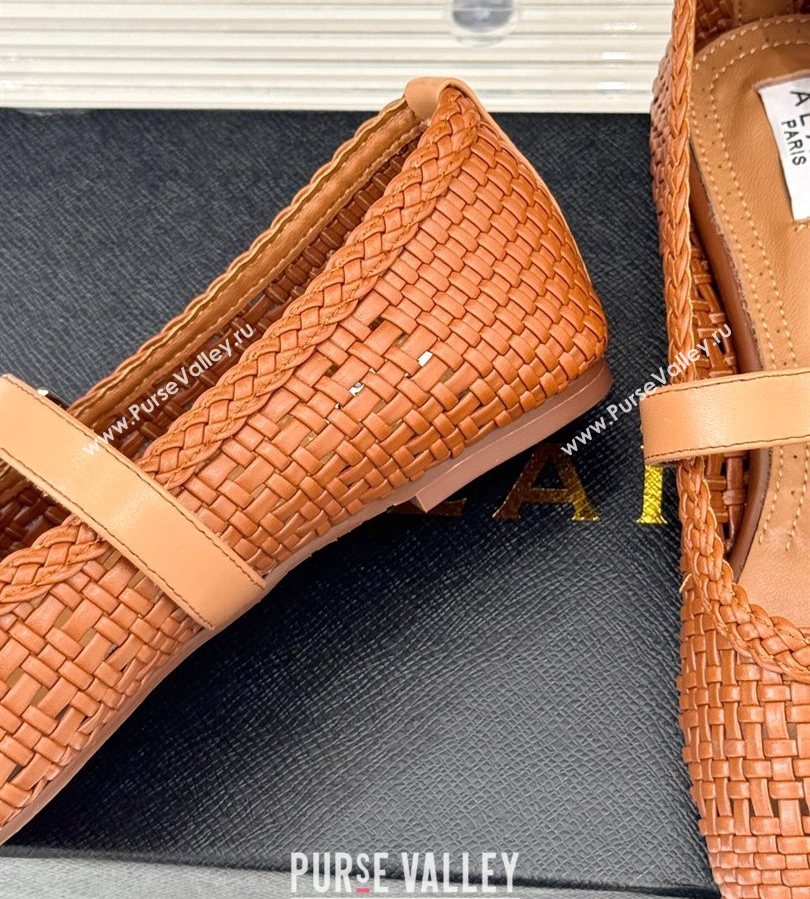 Alaia Ballet Flats in Woven Leather Tan Brown 2025 AL070902 (syt-250709030)
