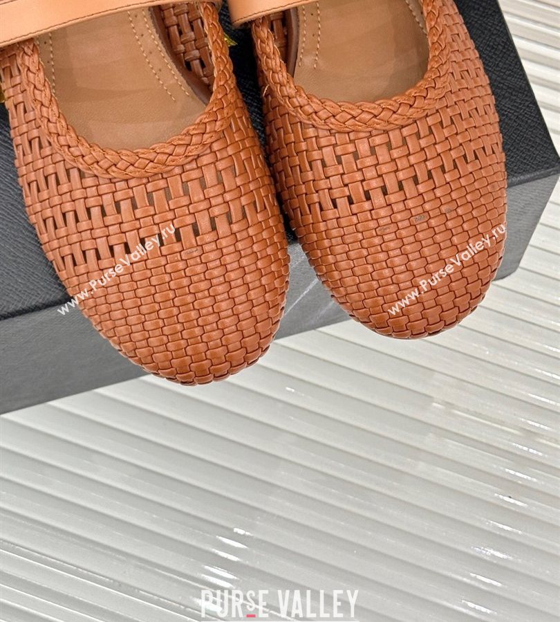 Alaia Ballet Flats in Woven Leather Tan Brown 2025 AL070902 (syt-250709030)
