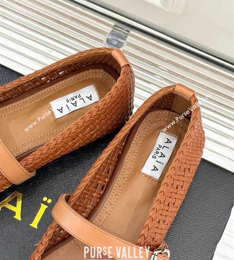 Alaia Ballet Flats in Woven Leather Tan Brown 2025 AL070902 (syt-250709030)
