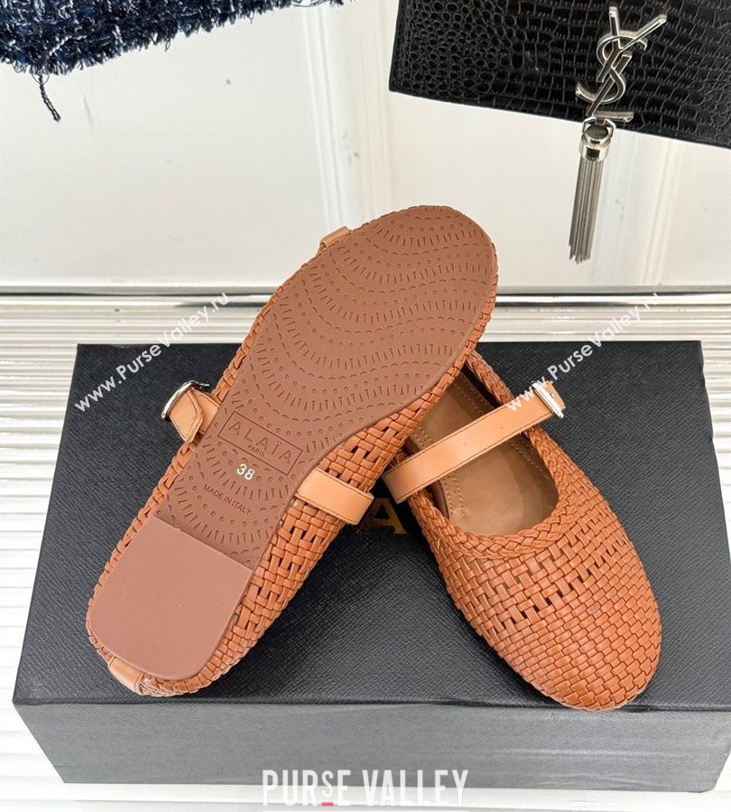 Alaia Ballet Flats in Woven Leather Tan Brown 2025 AL070902 (syt-250709030)