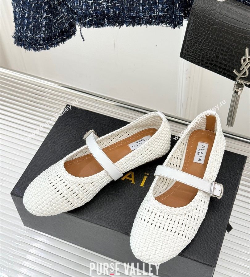 Alaia Ballet Flats in Woven Leather White2 2025 AL070902 (syt-250709031)