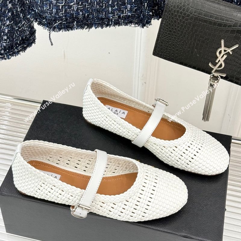 Alaia Ballet Flats in Woven Leather White2 2025 AL070902 (syt-250709031)