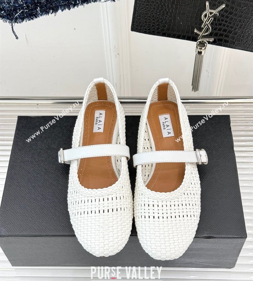 Alaia Ballet Flats in Woven Leather White2 2025 AL070902 (syt-250709031)