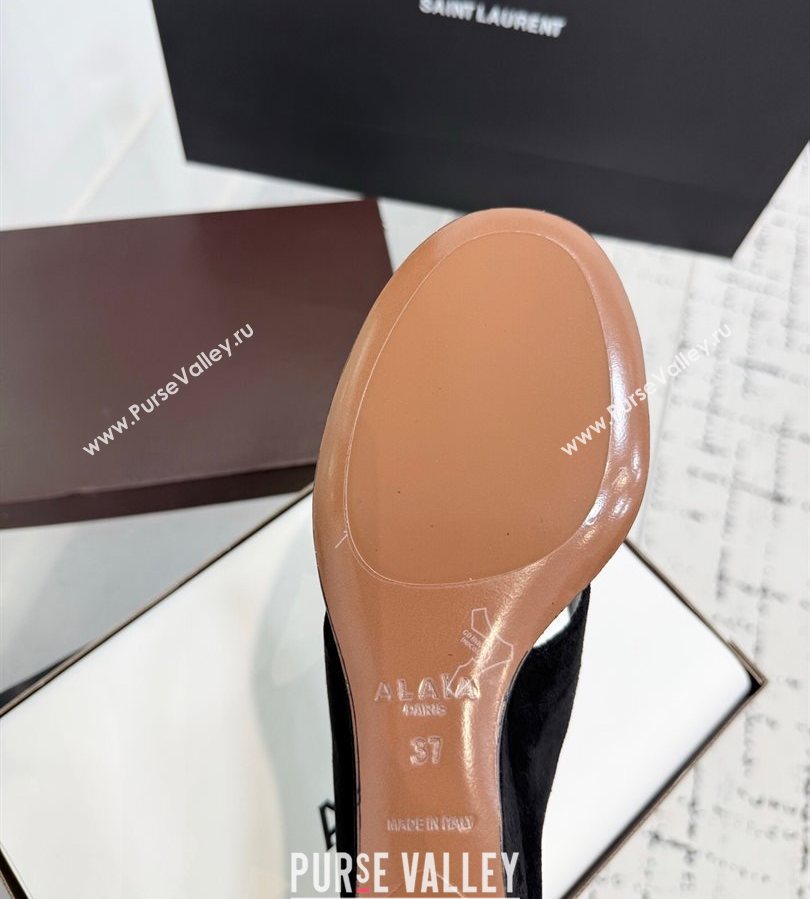 Alaia Cube Wedge Thong Slides Sandal 7.5cm in Suede Black 2025 AL060607 (KER-250709004)