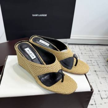 Alaia Cube Wedge Thong Slides Sandal 7.5cm in Raffia Straw Beige 2025 AL060607 (KER-250709001)