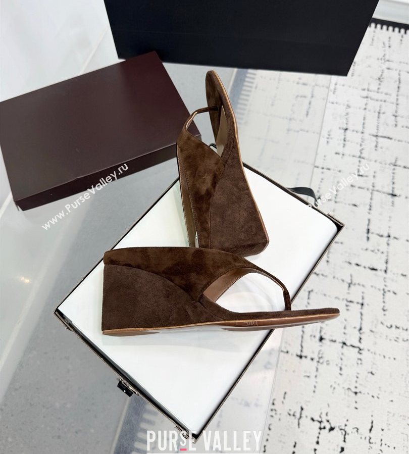 Alaia Cube Wedge Thong Slides Sandal 7.5cm in Suede Brown 2025 AL060607 (KER-250709005)