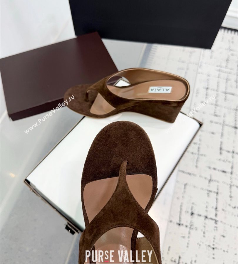 Alaia Cube Wedge Thong Slides Sandal 7.5cm in Suede Brown 2025 AL060607 (KER-250709005)