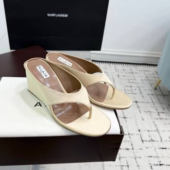 Alaia Cube Wedge Thong Slides Sandal 7.5cm in Satin Light Beige 2025 AL060607 (KER-250709006)