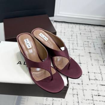 Alaia Cube Wedge Thong Slides Sandal 7.5cm in Satin Burgundy 2025 AL060607 (KER-250709007)