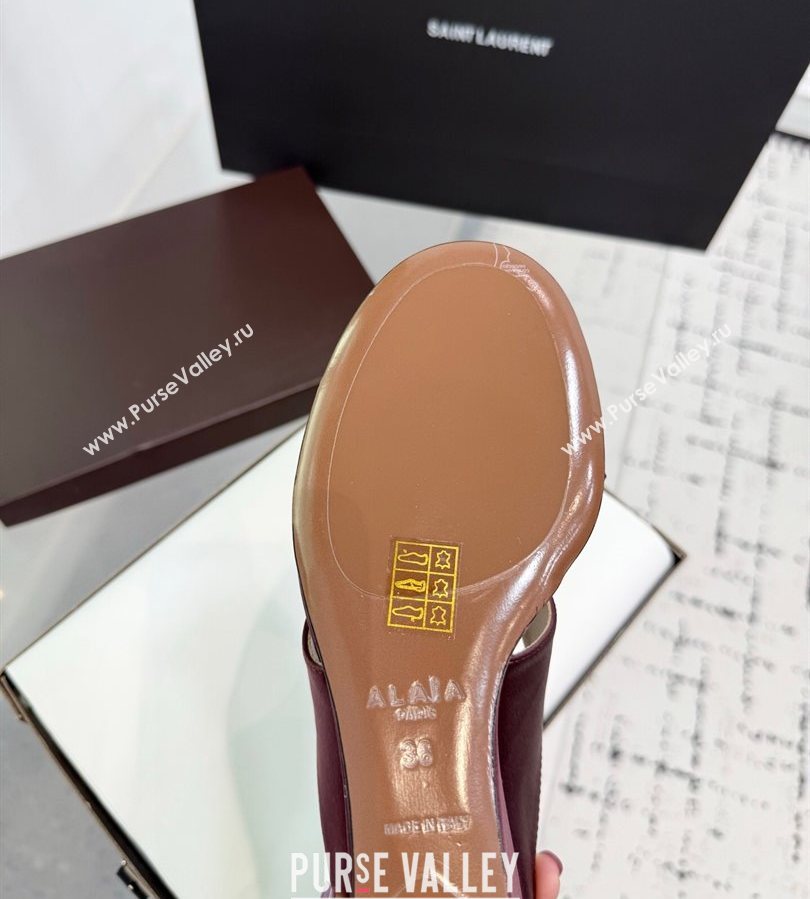 Alaia Cube Wedge Thong Slides Sandal 7.5cm in Satin Burgundy 2025 AL060607 (KER-250709007)