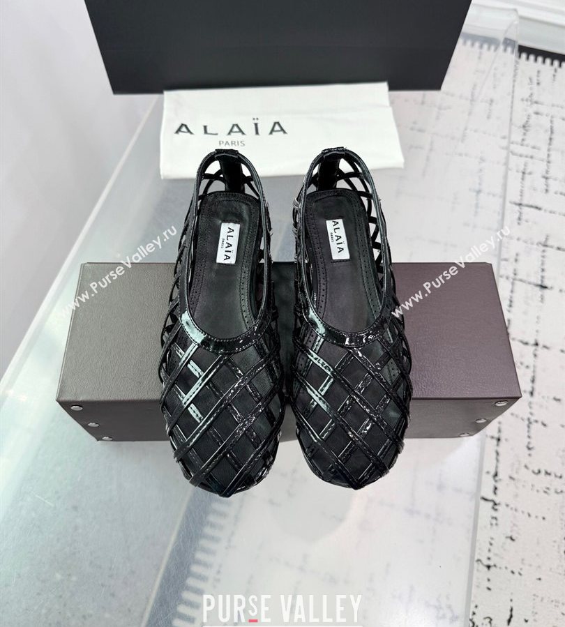 Alaia Cage Ballet Flats in Patent Calfskin Black 2025 AL070901 (KER-250709008)
