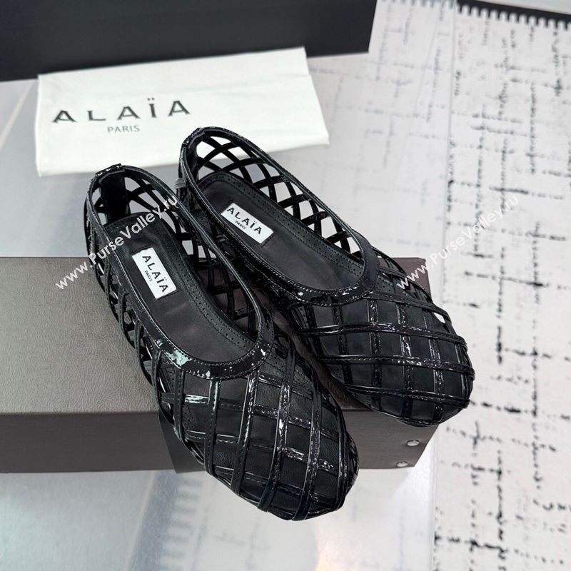 Alaia Cage Ballet Flats in Patent Calfskin Black 2025 AL070901 (KER-250709008)