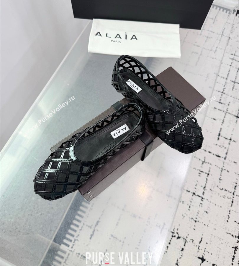 Alaia Cage Ballet Flats in Patent Calfskin Black 2025 AL070901 (KER-250709008)