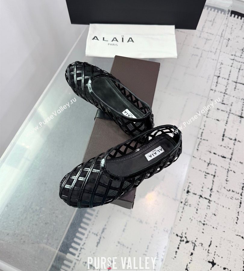 Alaia Cage Ballet Flats in Patent Calfskin Black 2025 AL070901 (KER-250709008)