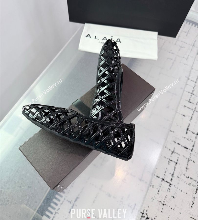 Alaia Cage Ballet Flats in Patent Calfskin Black 2025 AL070901 (KER-250709008)