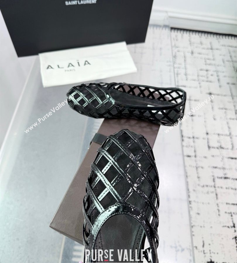 Alaia Cage Ballet Flats in Patent Calfskin Black 2025 AL070901 (KER-250709008)