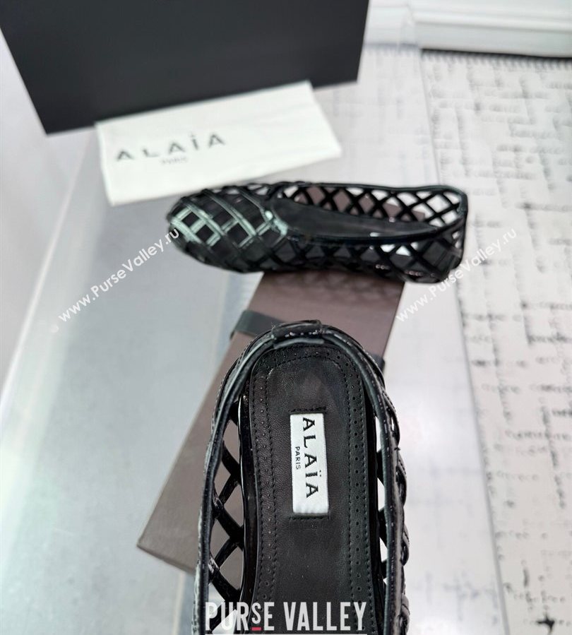 Alaia Cage Ballet Flats in Patent Calfskin Black 2025 AL070901 (KER-250709008)