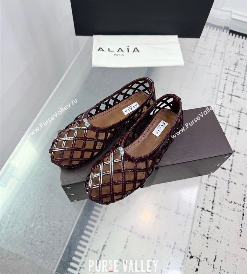 Alaia Cage Ballet Flats in Patent Calfskin Dark Burgundy 2025 AL070901 (KER-250709010)