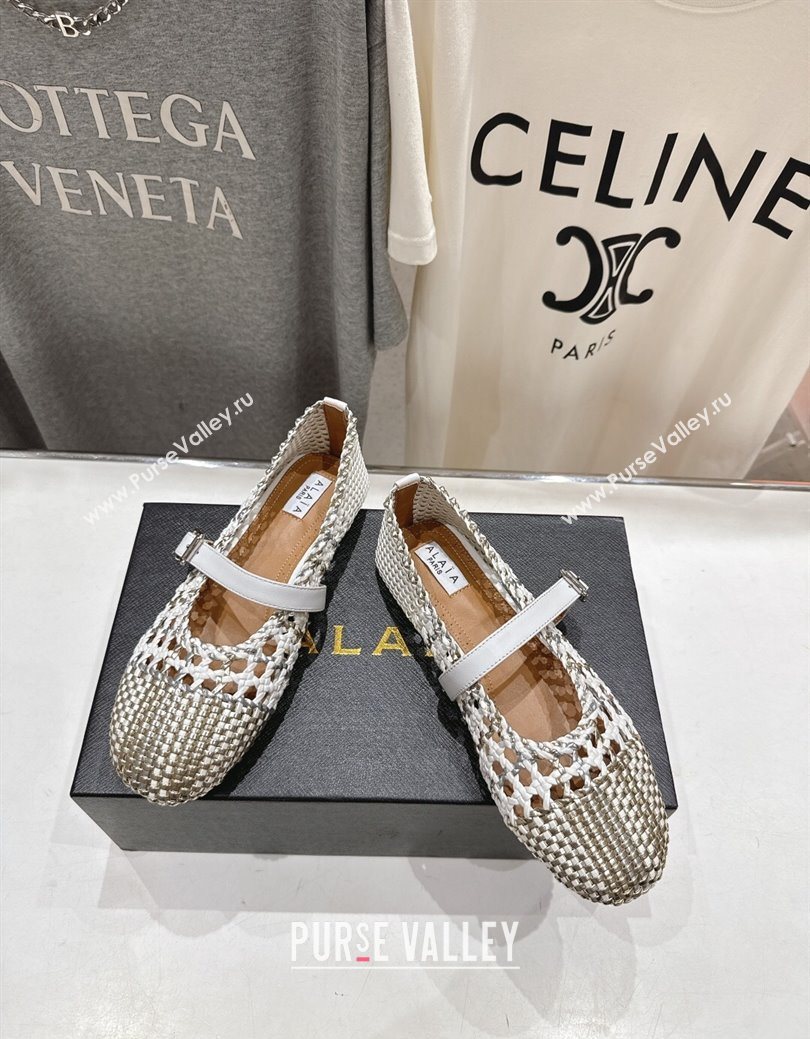 Alaia Woven Ballet Flats White/Light Gold 2025 AL070902 (syt-250827086)