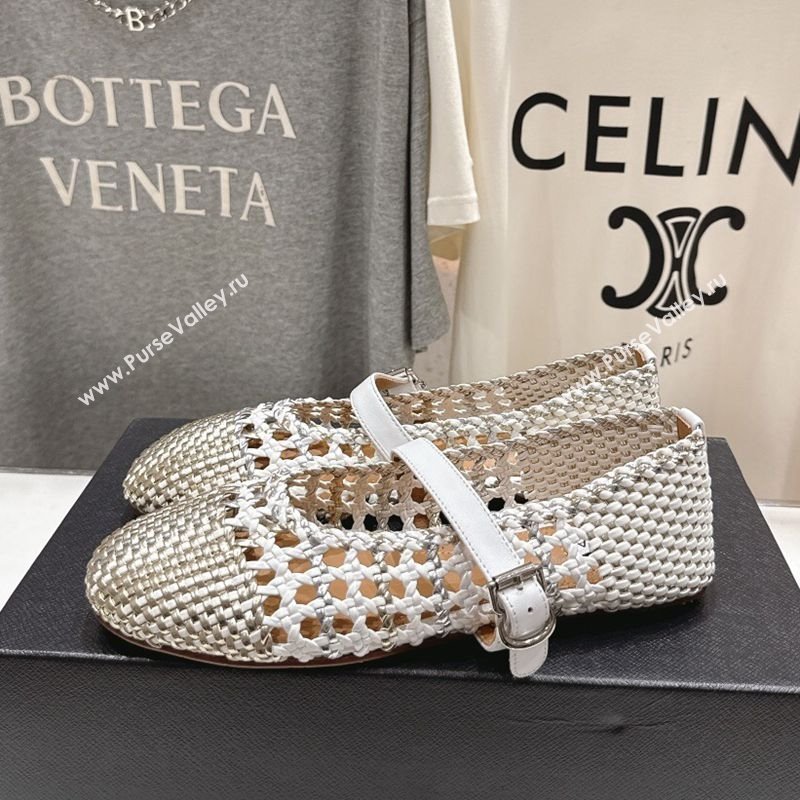 Alaia Woven Ballet Flats White/Light Gold 2025 AL070902 (syt-250827086)