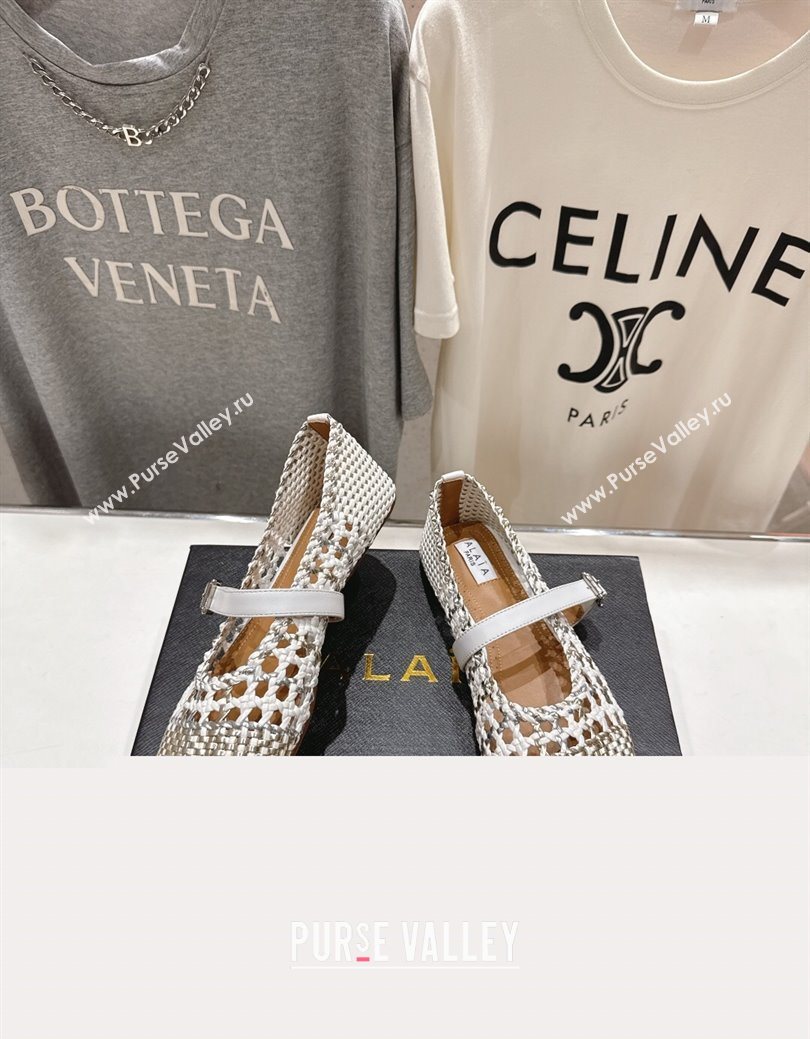 Alaia Woven Ballet Flats White/Light Gold 2025 AL070902 (syt-250827086)