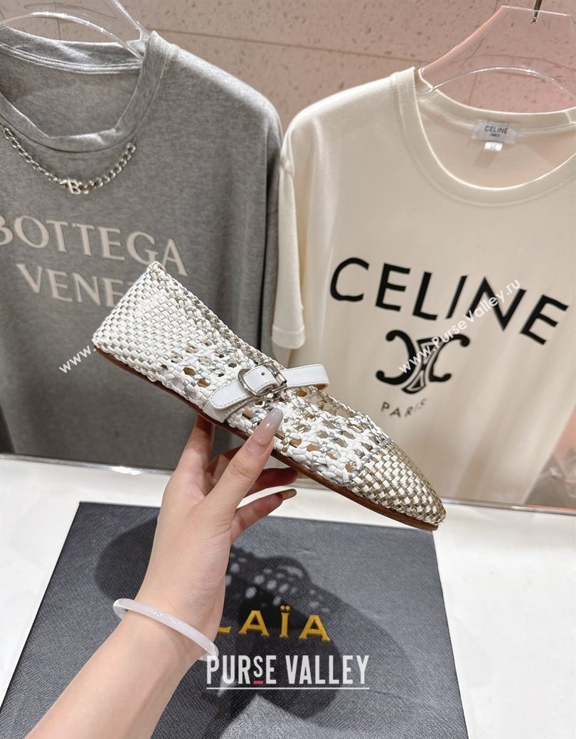 Alaia Woven Ballet Flats White/Light Gold 2025 AL070902 (syt-250827086)