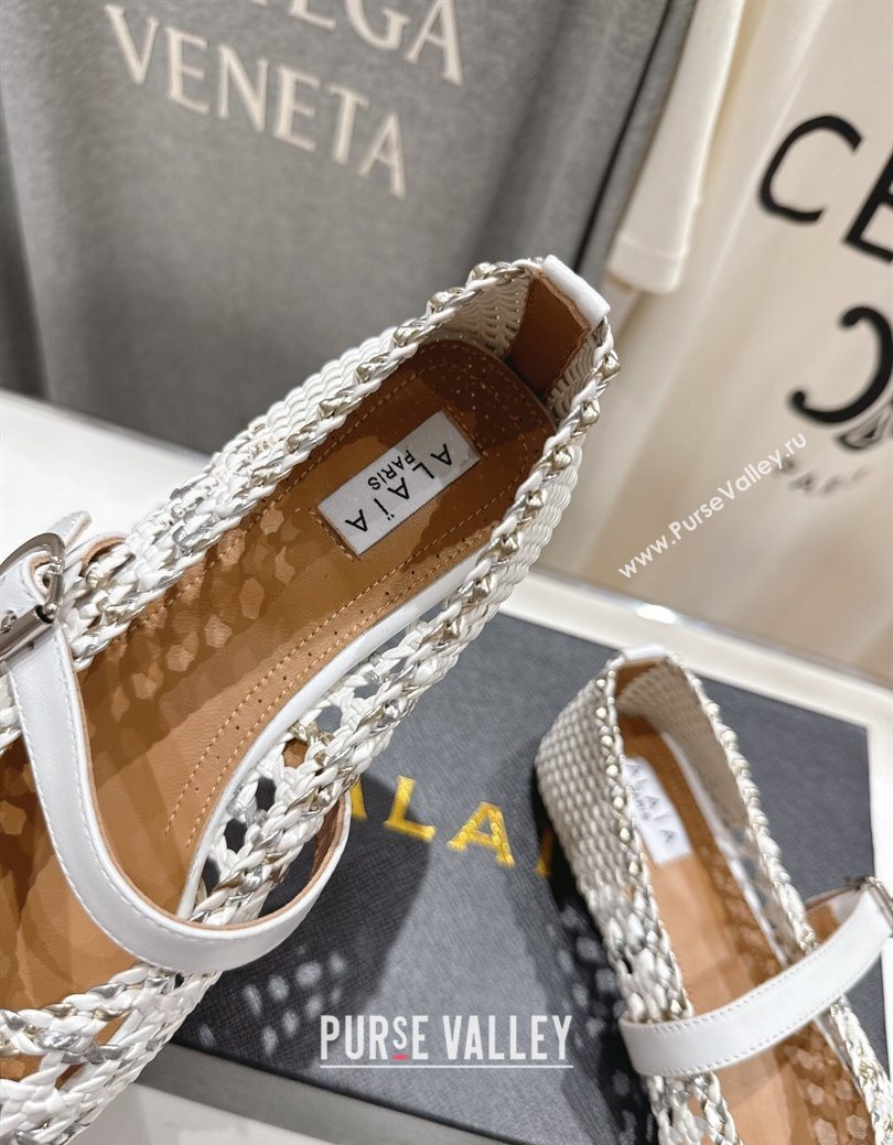 Alaia Woven Ballet Flats White/Light Gold 2025 AL070902 (syt-250827086)