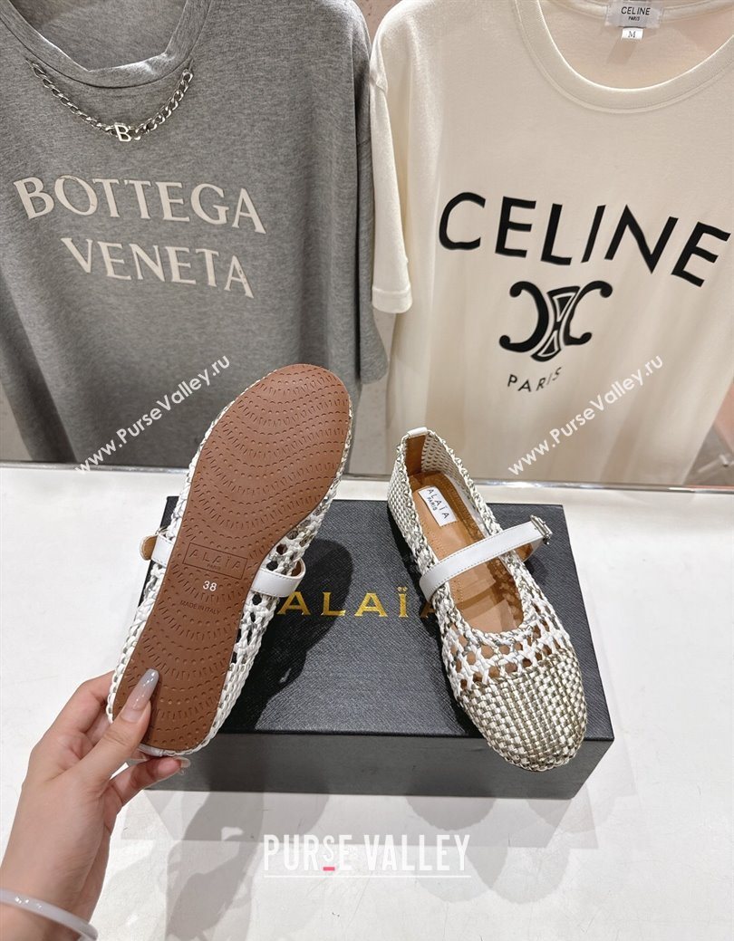 Alaia Woven Ballet Flats White/Light Gold 2025 AL070902 (syt-250827086)