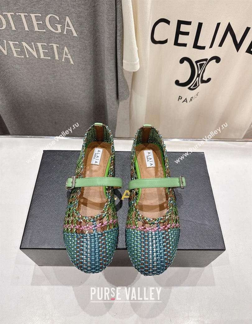 Alaia Woven Ballet Flats Green/Blue 2025 AL070902 (syt-250827087)