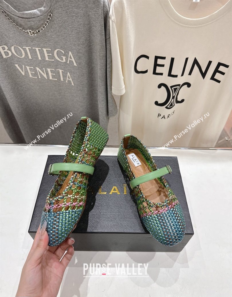 Alaia Woven Ballet Flats Green/Blue 2025 AL070902 (syt-250827087)