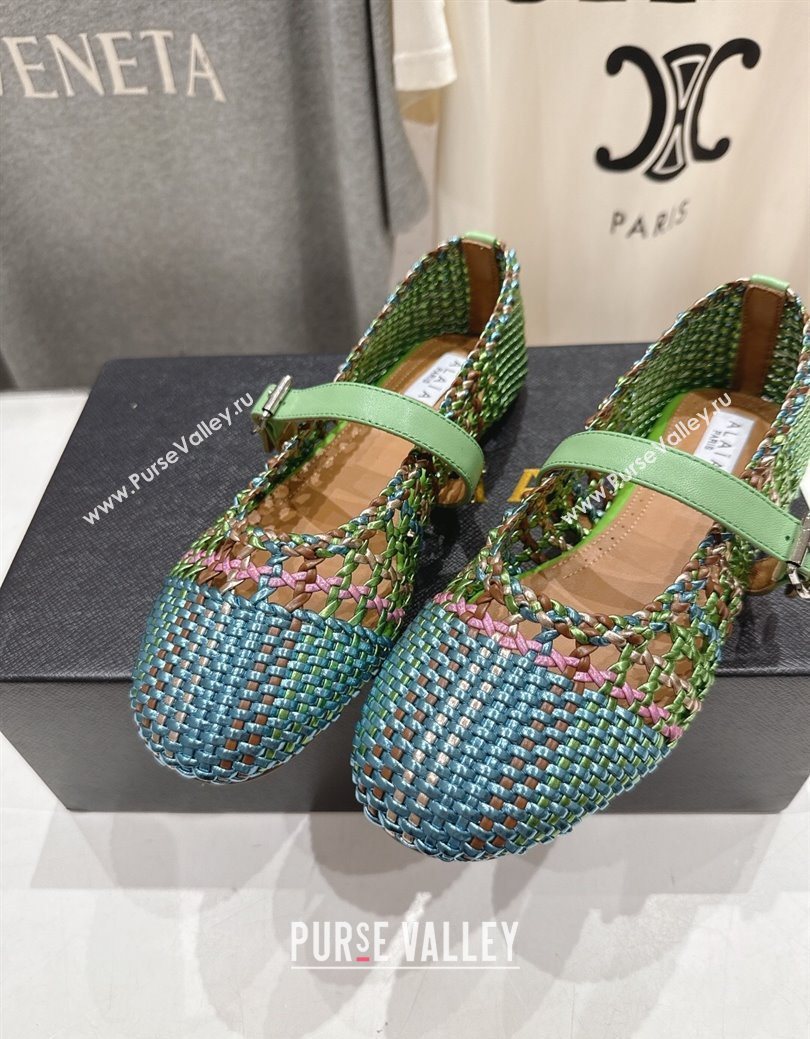 Alaia Woven Ballet Flats Green/Blue 2025 AL070902 (syt-250827087)