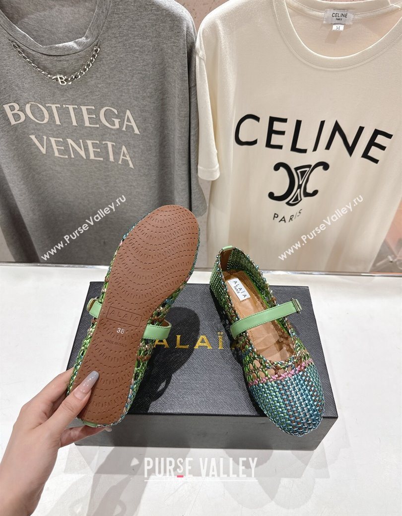Alaia Woven Ballet Flats Green/Blue 2025 AL070902 (syt-250827087)