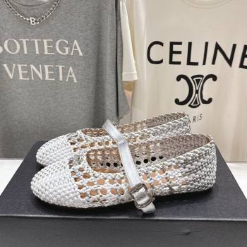 Alaia Woven Ballet Flats White/Silver 2025 AL070902 (syt-250827088)
