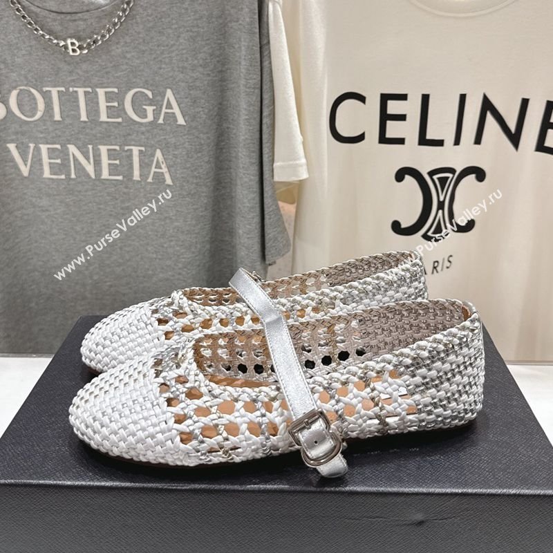 Alaia Woven Ballet Flats White/Silver 2025 AL070902 (syt-250827088)