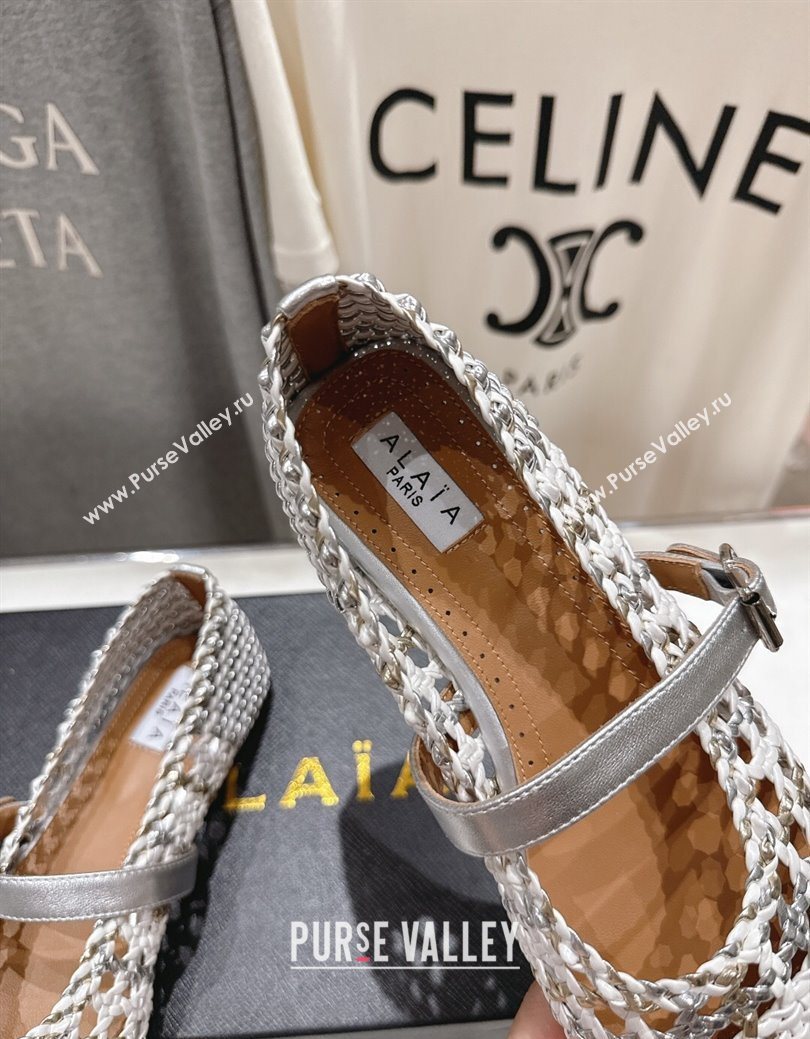 Alaia Woven Ballet Flats White/Silver 2025 AL070902 (syt-250827088)
