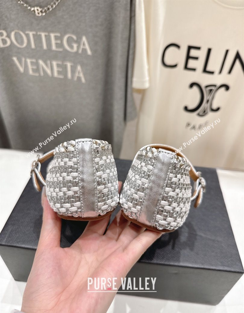 Alaia Woven Ballet Flats White/Silver 2025 AL070902 (syt-250827088)